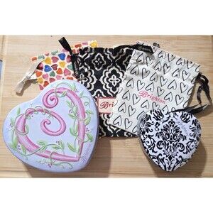Brighton Drawstring Fabric Jewelry Pouch  Gift Bag Hearts 3 Bags + 2 Heart Tin